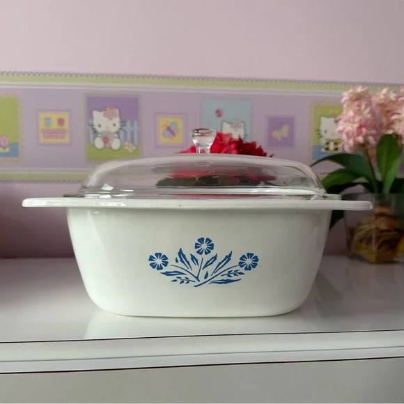 Vintage Corning Ware Blue Cornflower QT DUTCH OVEN P 34 B With Glass Lid